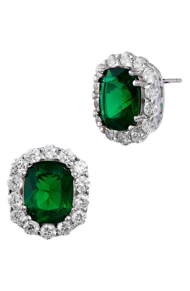 SAVVY CIE JEWELS Cushion Stud Earrings, Main, color, Green