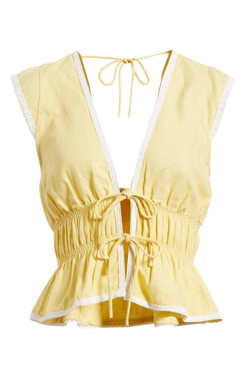 Wayf Clara Tie Front Linen Blend Top In Yellow