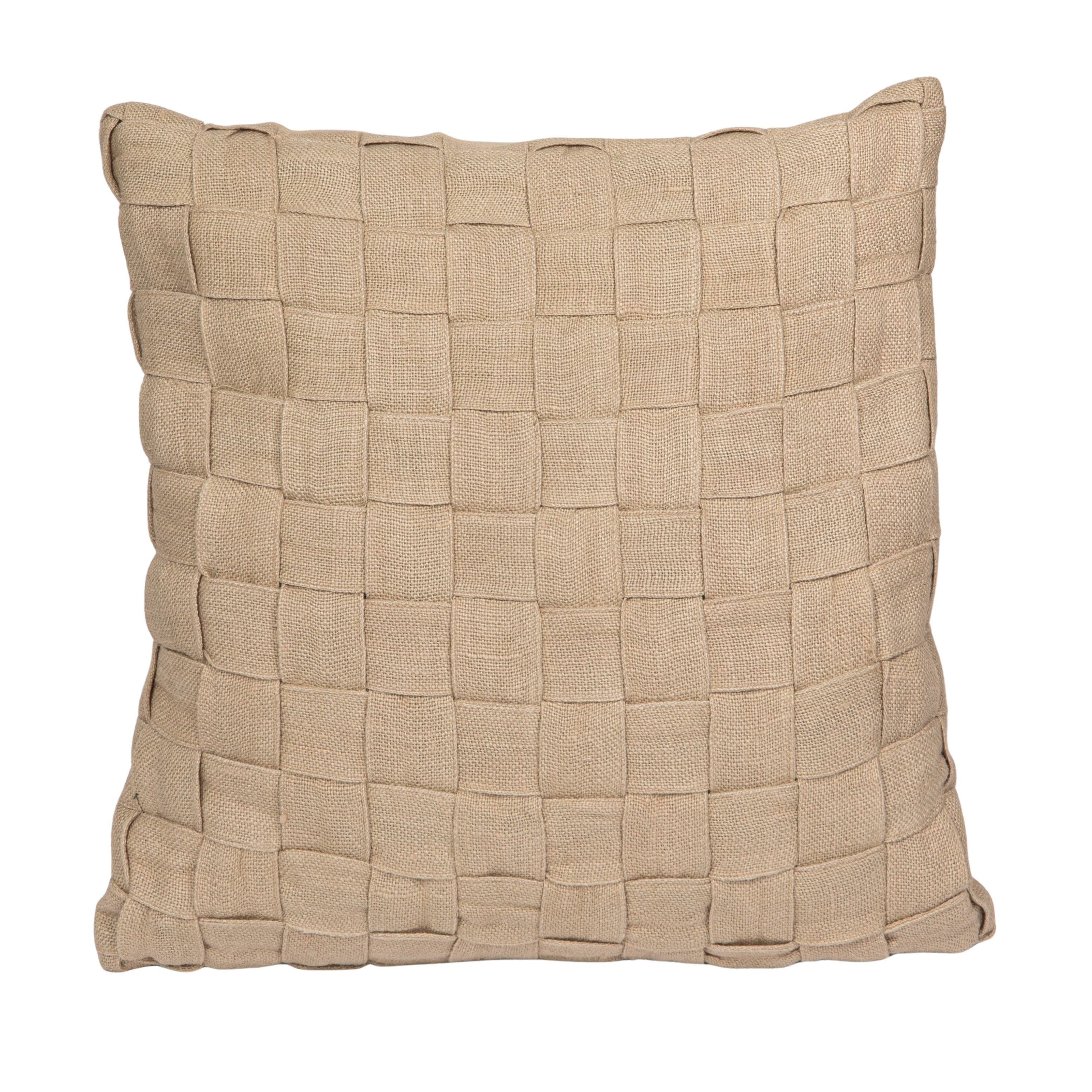 Storied Home Woven Jute And Cotton Pillow With Basket Weave, Natural In Brown