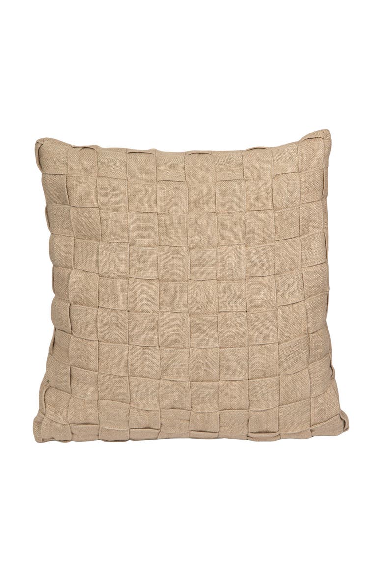 Storied Home Woven Jute and Cotton Pillow with Basket Weave, Natural, Main, color, Natural