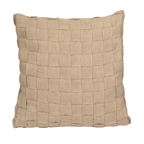 Woven Jute and Cotton Pillow with Basket Weave, Natural