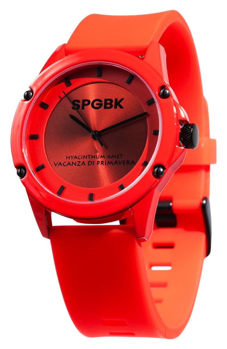 SPGBK Watches Foxfire Silicone Band Watch, 44mm, Main, color, Red