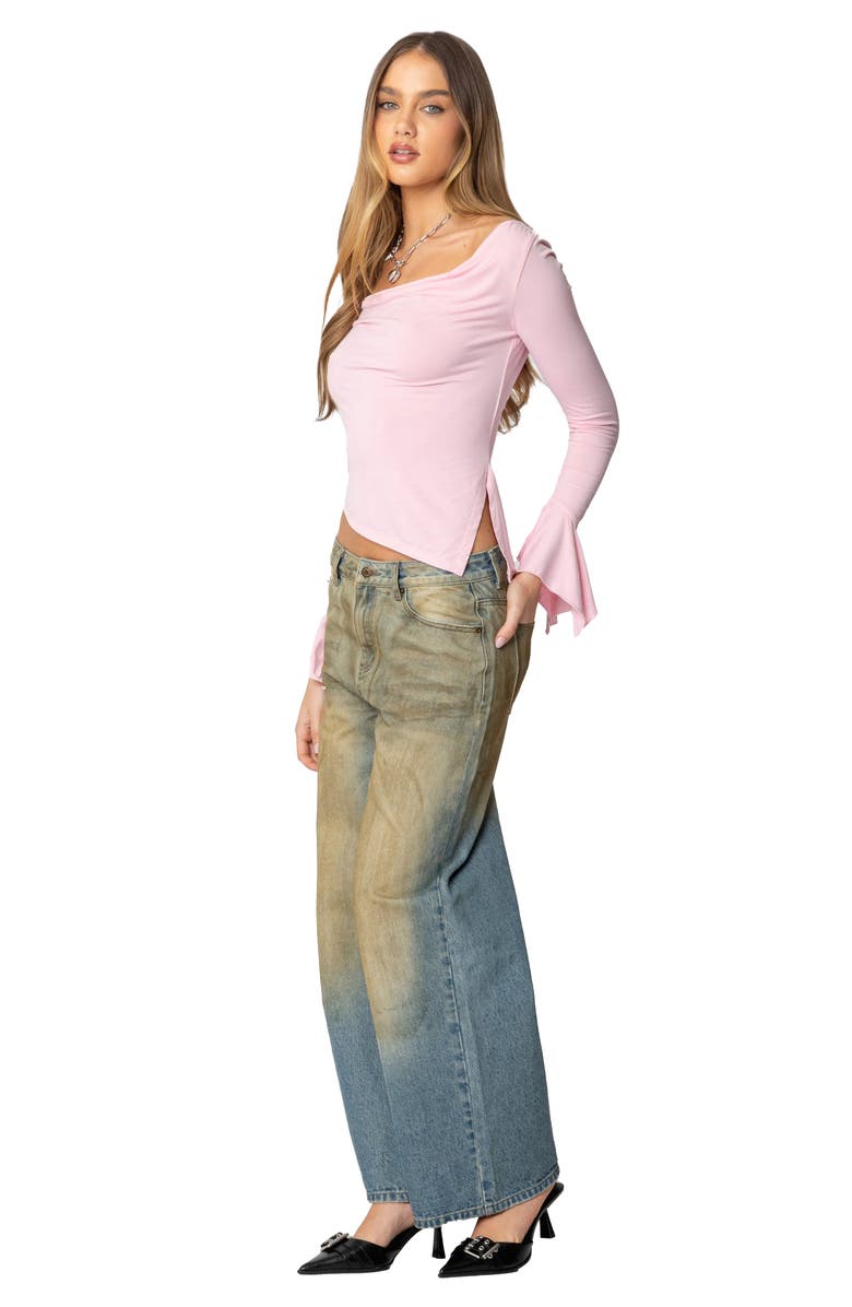 EDIKTED Rayna Asymmetric Cowl Neck Shirt, Alternate, color, Pink