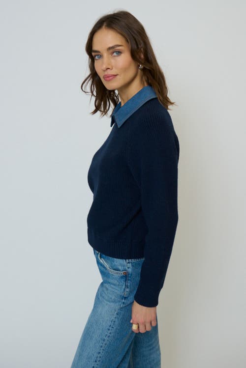 Central Park West Dash Denim Collar Pullover In Blue