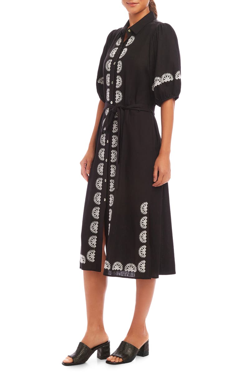 Karen Kane Embroidered Linen Blend Shirtdress, Alternate, color, Black