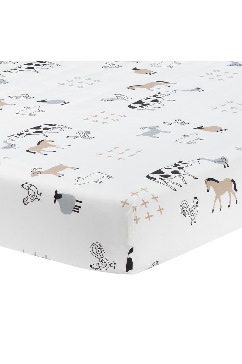 Baby Farm Animals 100% Cotton Fitted Crib Sheet, Main, color, White
