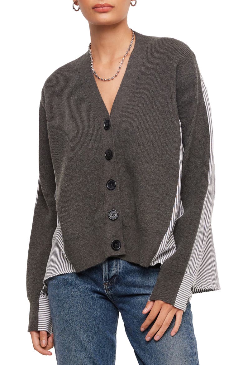 Celine Mixed Media Cardigan, Main, color, CHARCOAL
