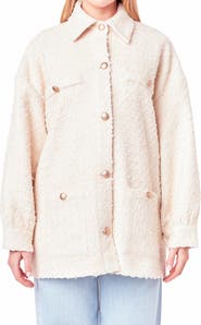 English Factory Tweed Button-Up Shirt Jacket