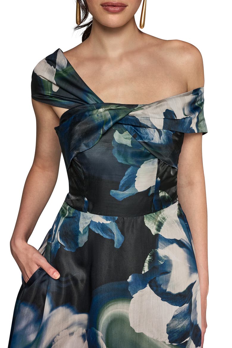 Asymmetric Fit & Flare Maxi Dress, Alternate, color, BLACK FORE