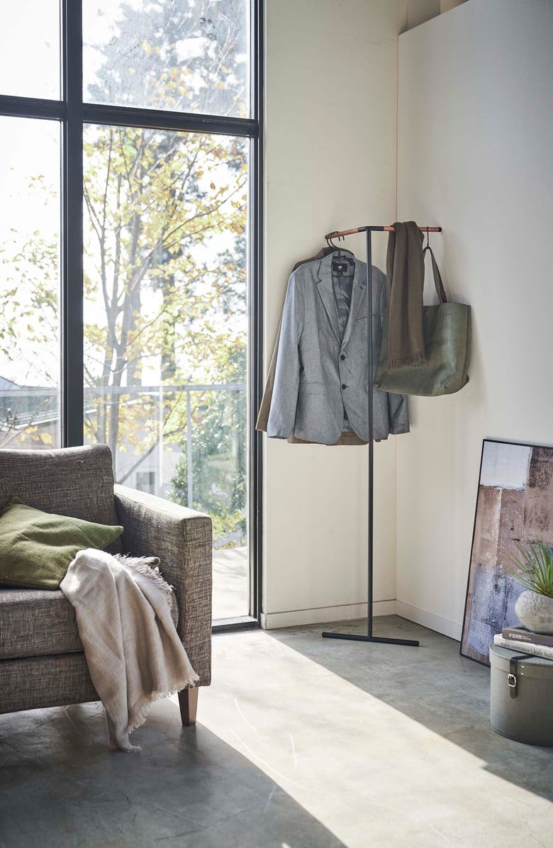 Yamazaki Leaning Corner Coat Hanger, Alternate, color, Black