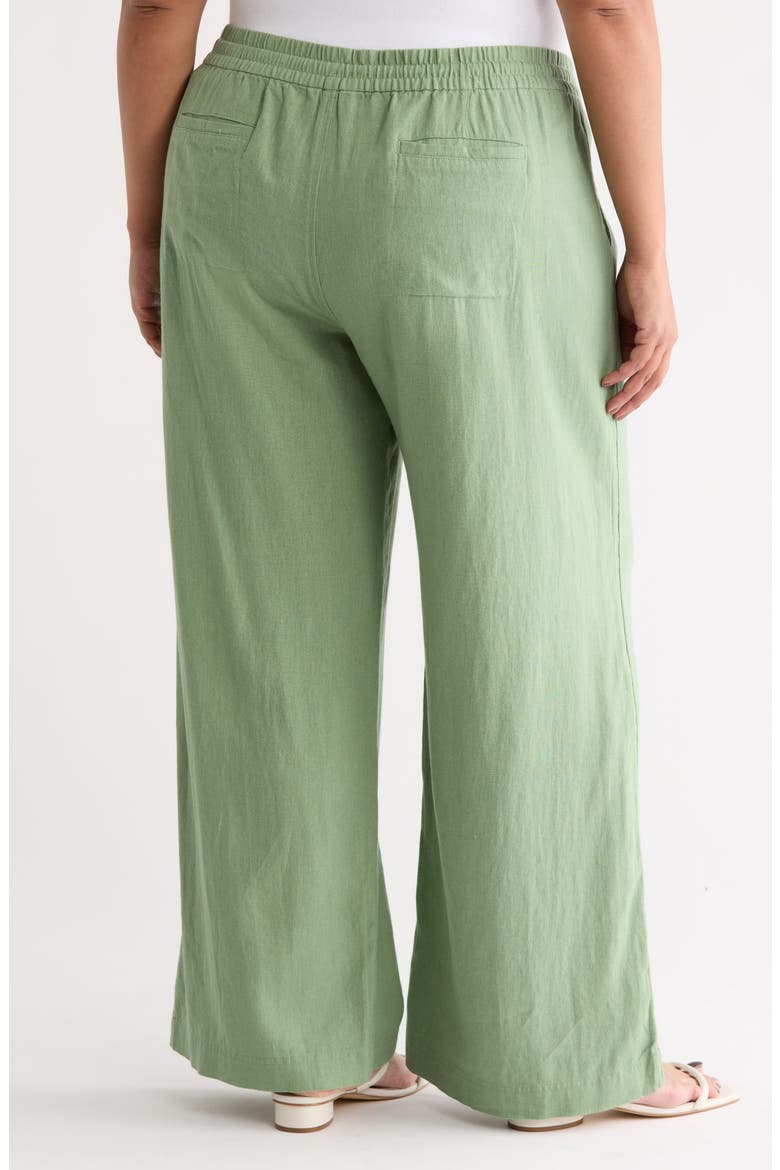 Linen Blend Drawstring Pants, Alternate, color, GREEN HEDGE