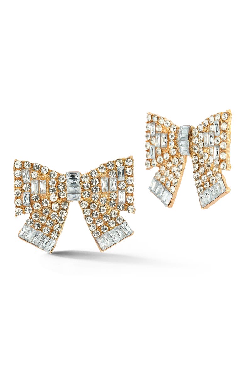 Pavé Bow Stud Earrings, Main, color, GOLD