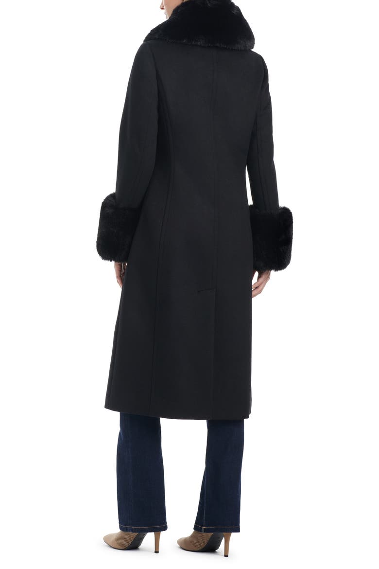 Wool Blend Coat with Removable Faux Fur Collar and Cuffs, Alternate, color, BLACK