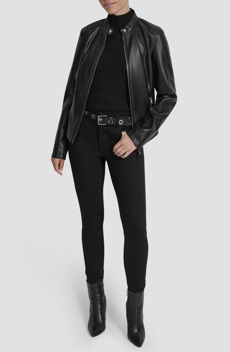 DKNY Faux Leather Moto Jacket, Alternate, color, Black