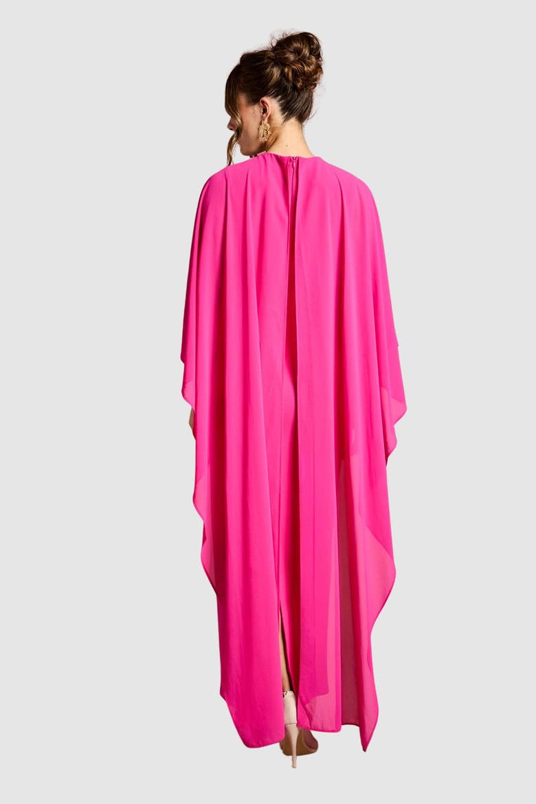 Ruffle Chiffon Cape Crepe Maxi Dress, Alternate, color, Fuchsia