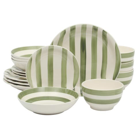 Kenwood Shores 16 Piece Stoneware Plates and Bowls Dinnerware Set