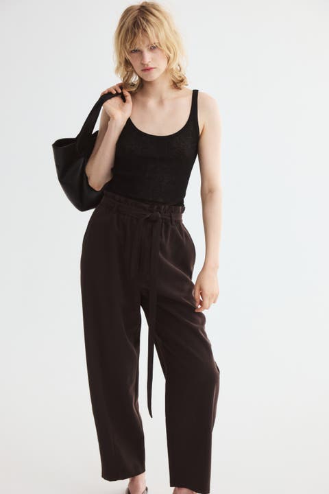 Tie-belt Barrel-leg Pants