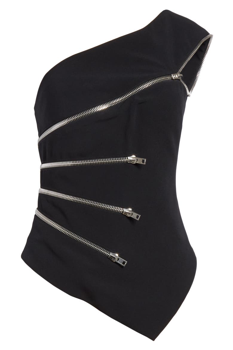Zip Detail One Shoulder Top, Alternate, color, BLACK