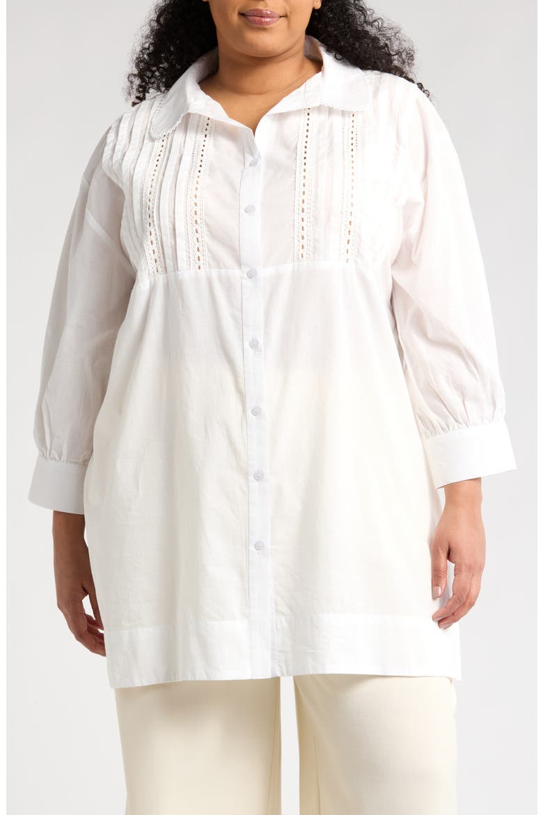 Lace Inset Button-Up Shirt, Main, color, WHITE