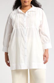 BOHO ME Lace Inset Button-Up Shirt