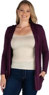 24seven Comfort Apparel Plus Size Open Front Lightweight Hooded  Cardigan