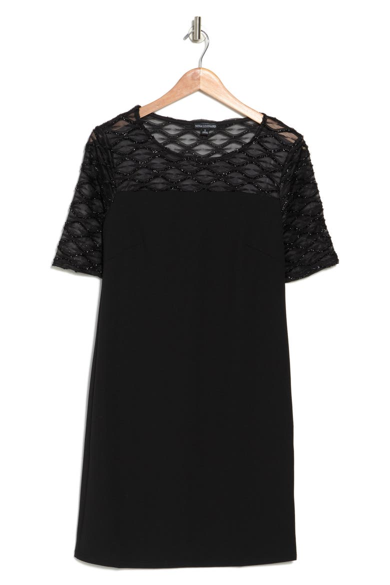 Elbow Sleeve Shealth Novelty Knit Dress, Alternate, color, BLACK