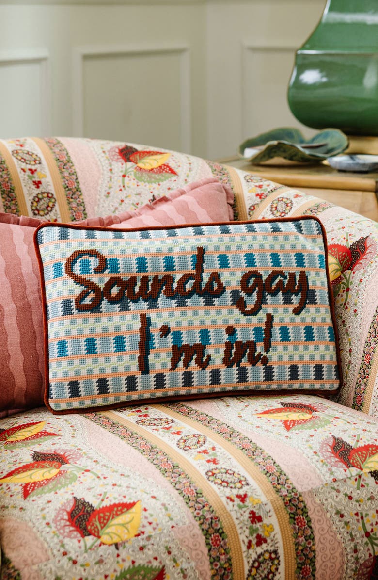 Furbish Sounds Gay Needlepoint Pillow, Alternate, color,