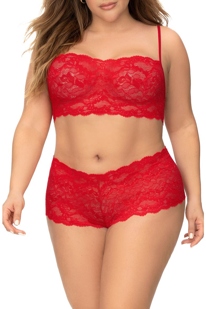 Lace Bralette & Boyshorts Set, Main, color, RED