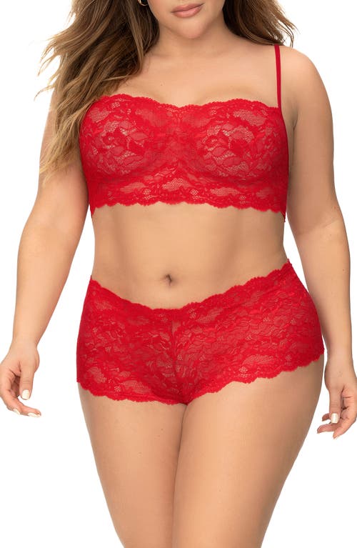 Mapale Lace Bralette & Boyshorts Set in Red 