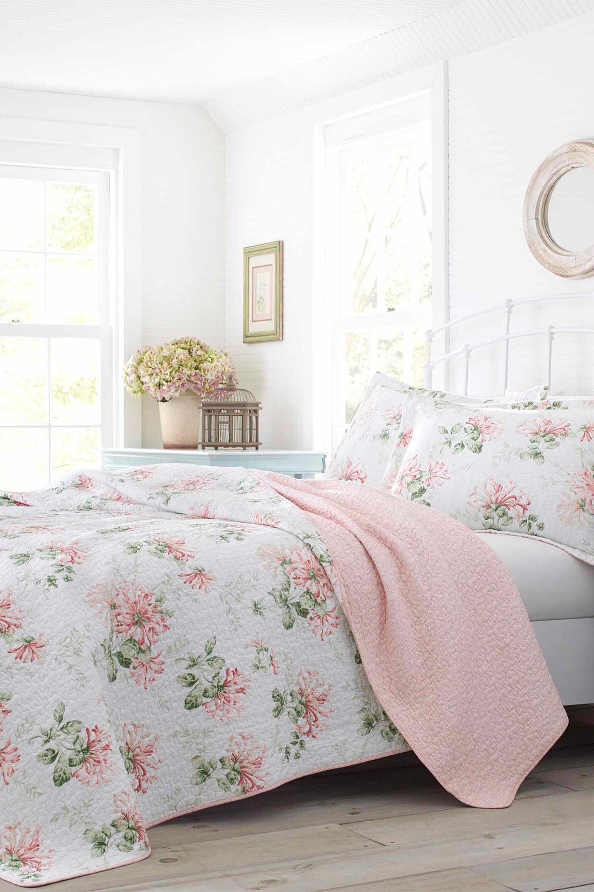 Laura Ashley Honeysuckle Pastel Pink King Quilt Set