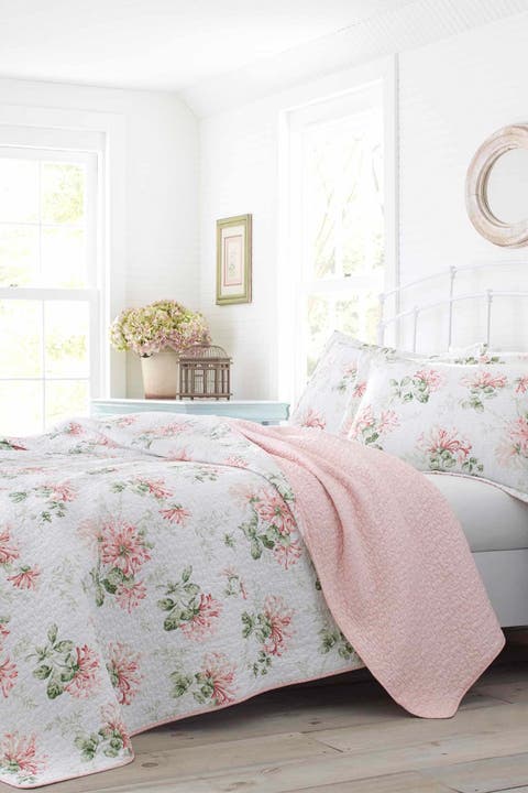 Honeysuckle Pastel Pink King Quilt Set