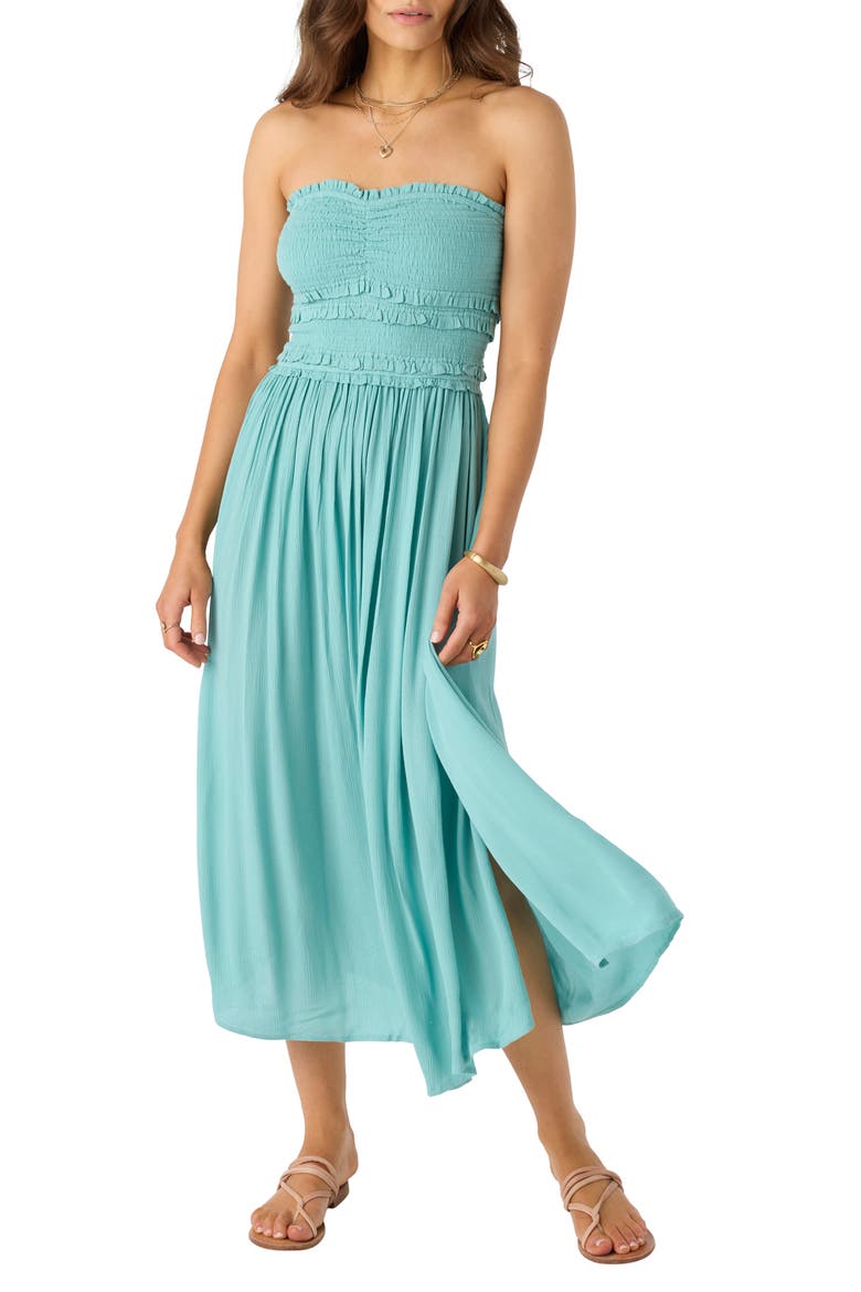 Devyn Smocked Strapless Midi Dress, Main, color, NILE BLUE