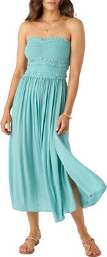O'Neill Devyn Smocked Strapless Midi Dress