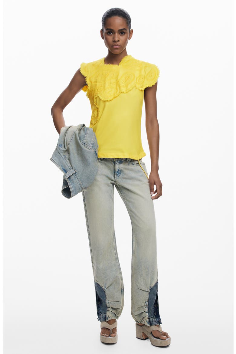 Raw Edge Cap Sleeve Top, Alternate, color, YELLOW