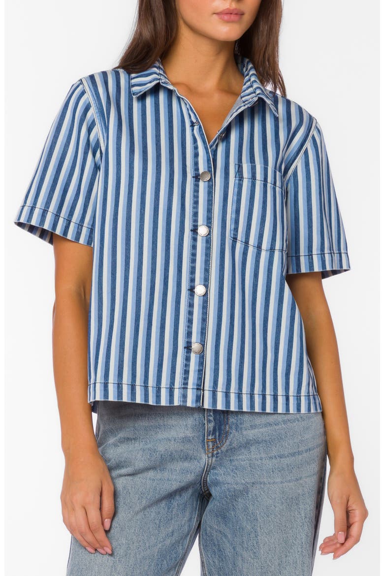 Slater Stripe Cotton Denim Button-Up Shirt, Main, color, BLUE STRIPE