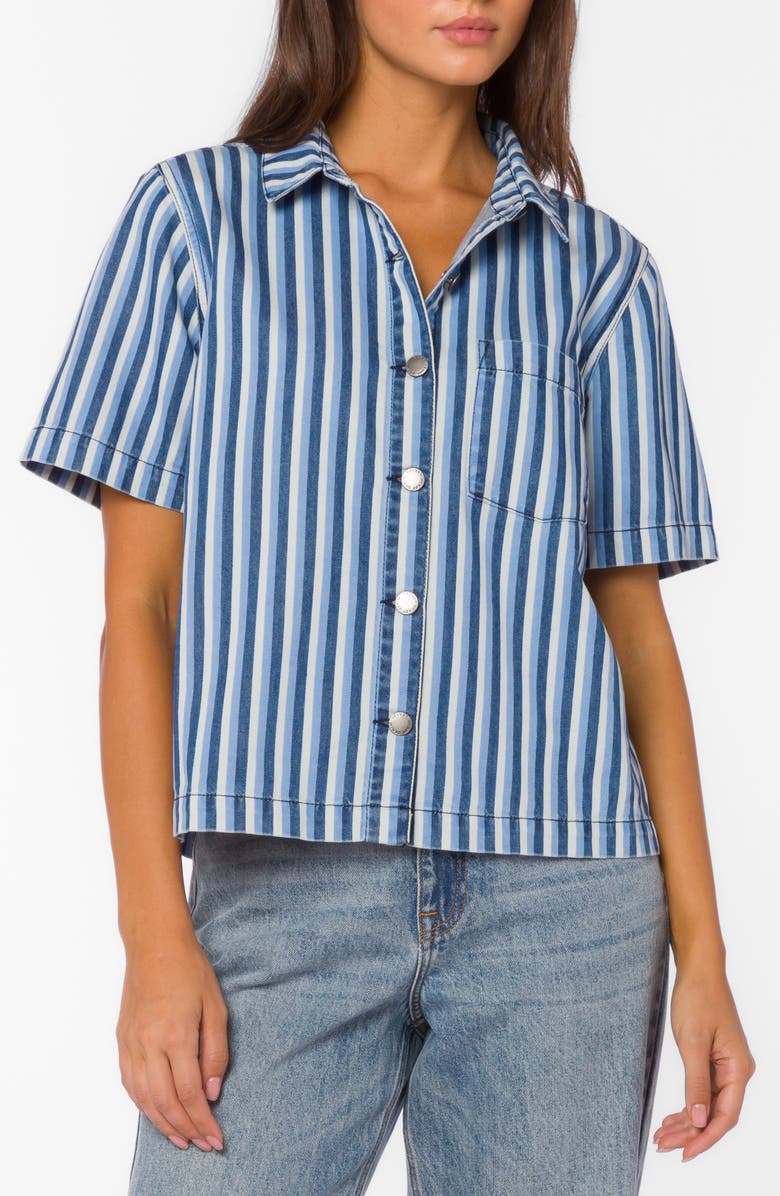 VELVET HEART Slater Stripe Cotton Denim Button-Up Shirt, Main, color, Blue Stripe