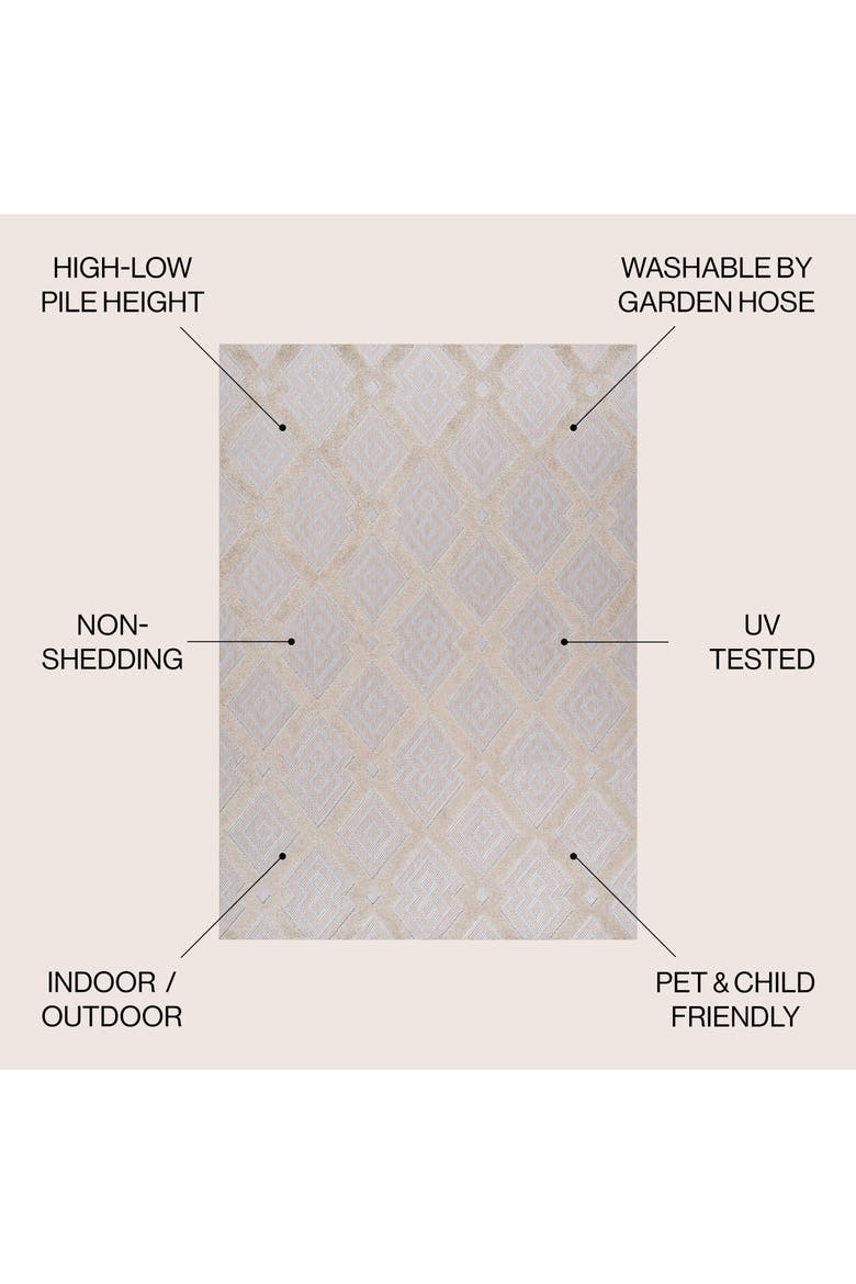 Duwun High-Low Pile Ogee Trellis Tone-on-Tone Indoor/Outdoor Area Rug, Alternate, color, Beige/Gray