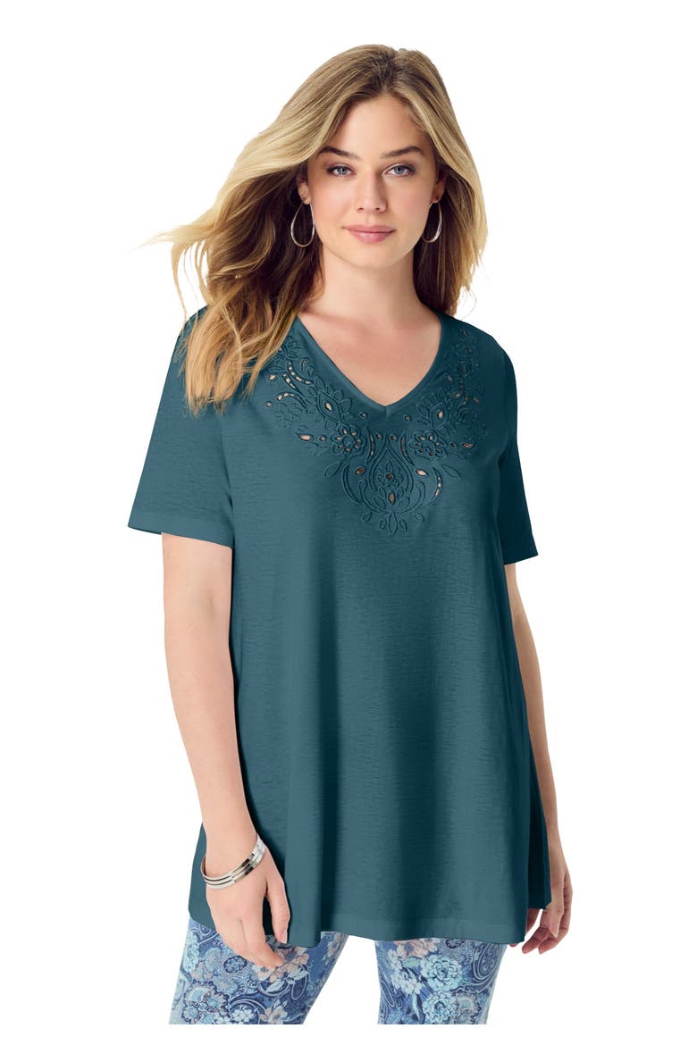 Eyelet Swing Tee, Main, color, MYSTIC PINE