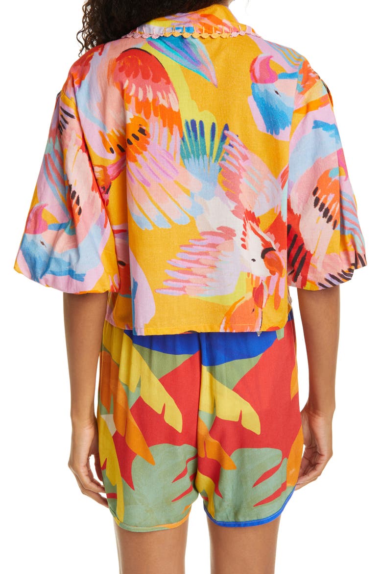 Women's Macaw Crop Blouse, Alternate, color, NEON MACAWS