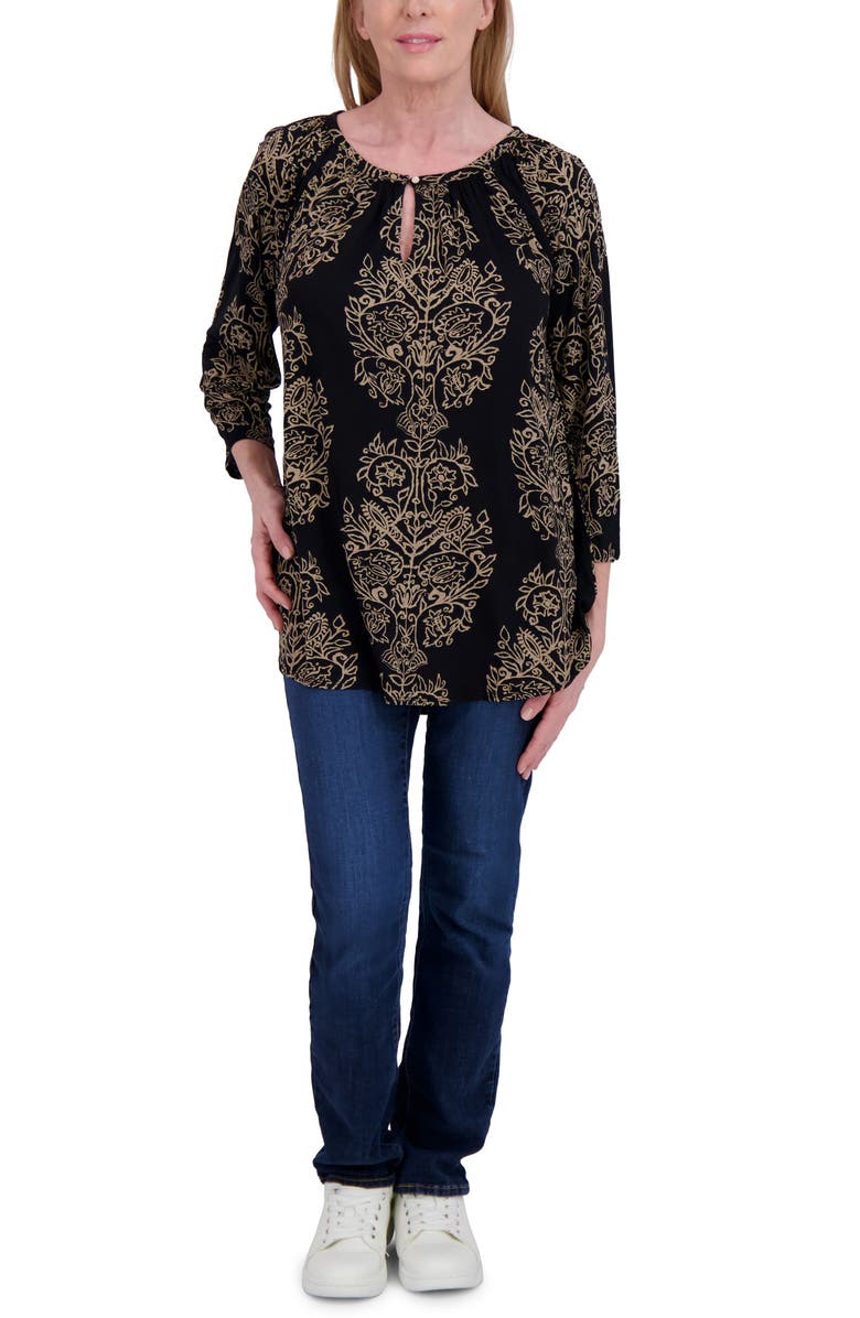 Lucky Brand Floral Raglan Sleeve Top, Alternate, color, Black Multi