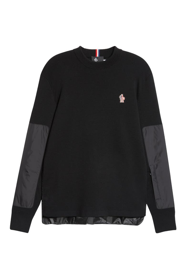 Insulated Wool & Nylon Crewneck Sweater, Alternate, color, BLACK
