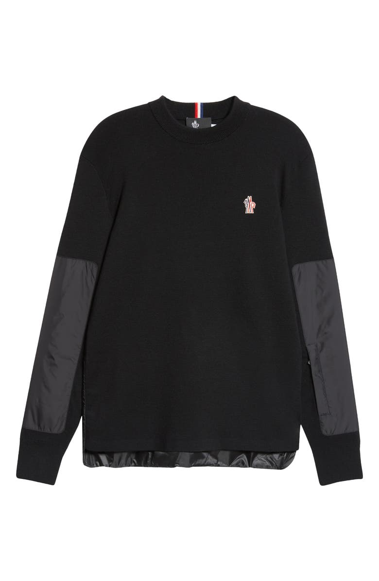 Moncler Grenoble Insulated Wool & Nylon Crewneck Sweater, Alternate, color, Black