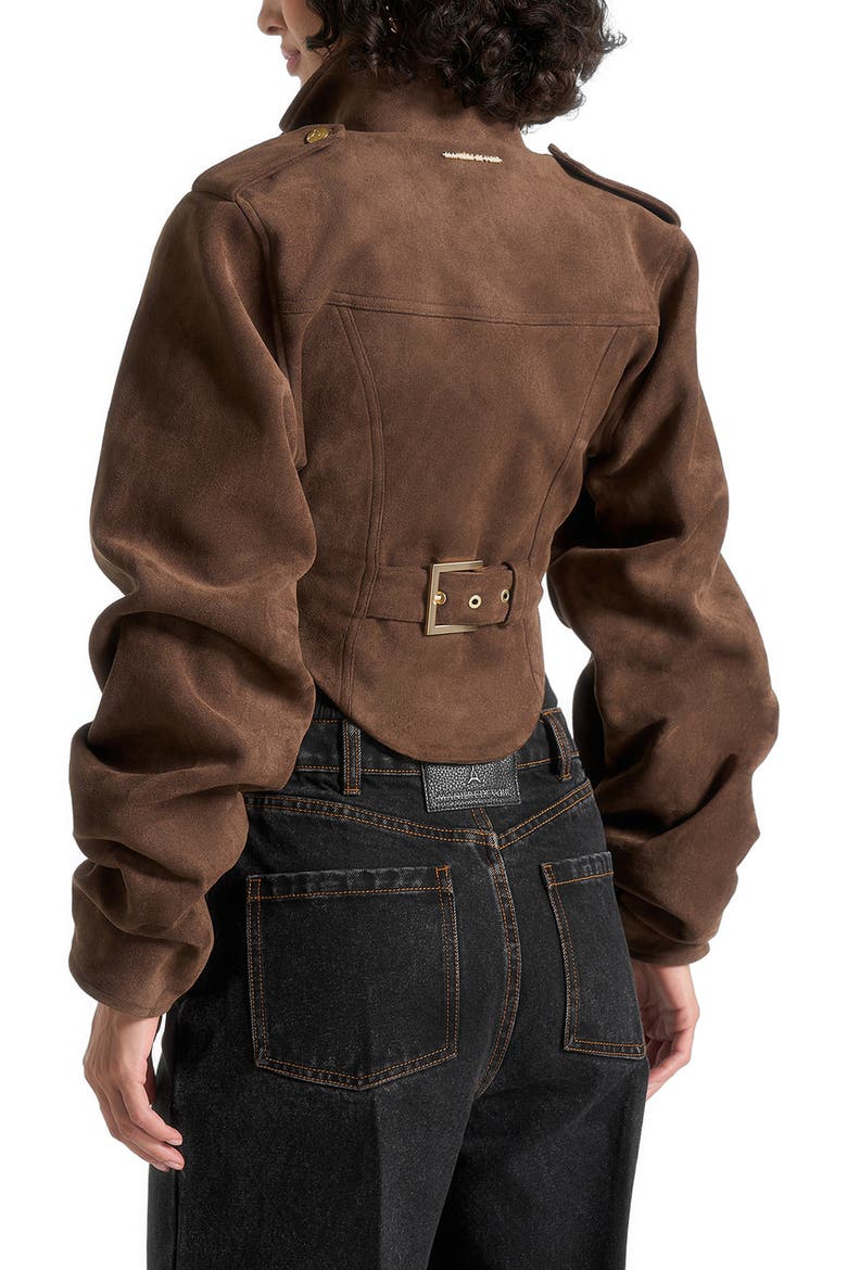 Solange Suede Tacked Sleeve Corset Jacket, Alternate, color, Brown