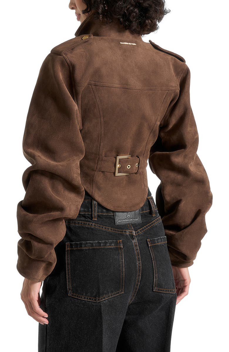 Manière De Voir Solange Suede Tacked Sleeve Corset Jacket, Alternate, color, Brown