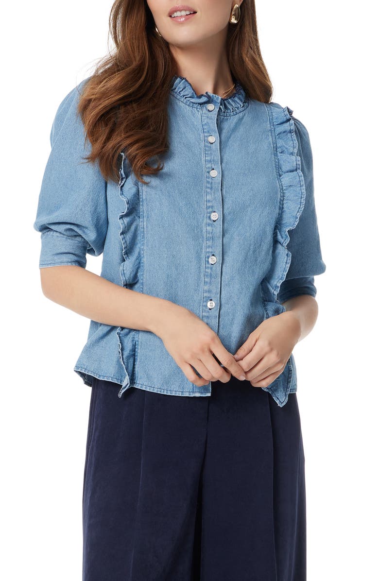 Sam Edelman Alice Ruffle Chambray Shirt, Main, color, 