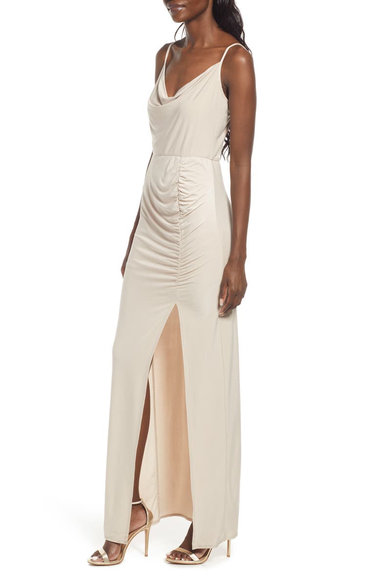 WAYF The Layla Ruched Cowl Neck Gown, Alternate, color, Champagne