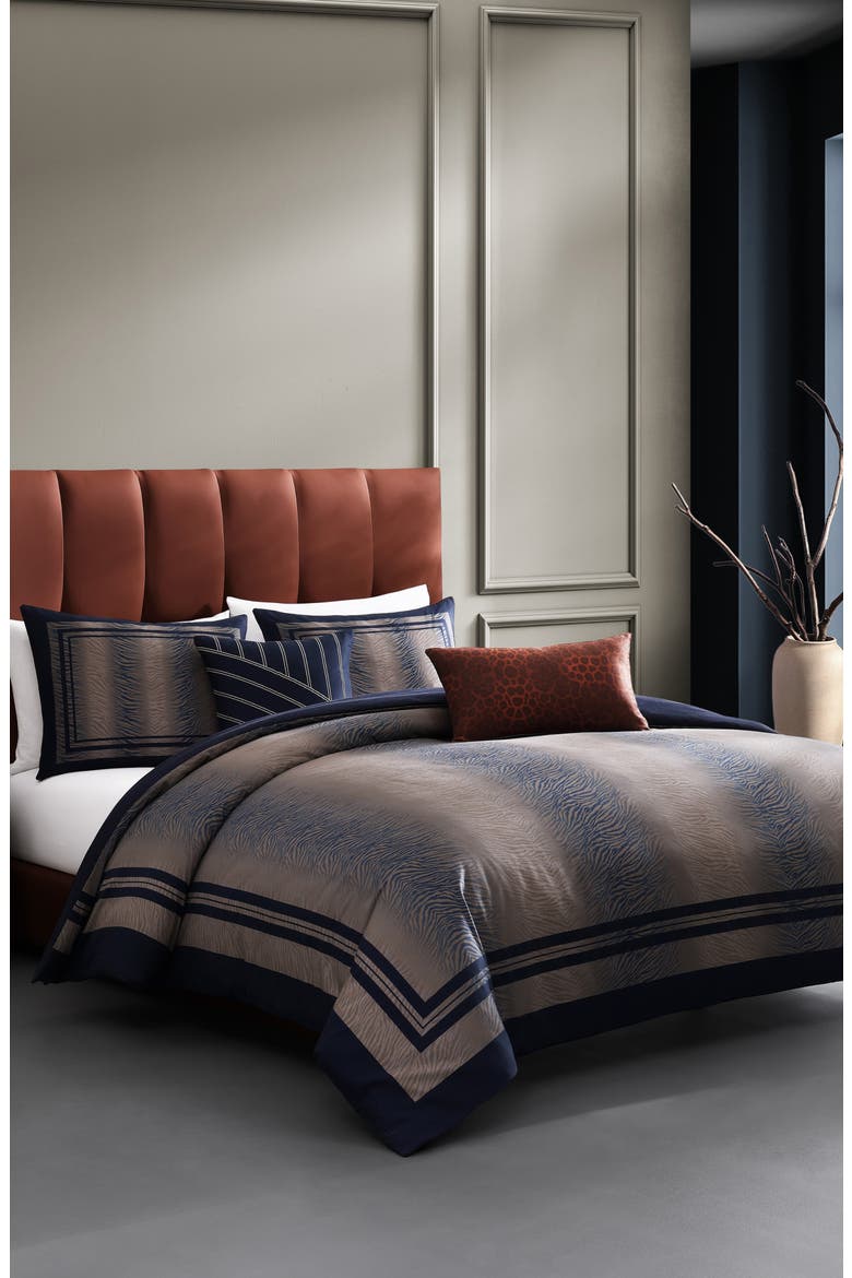 Animal Print Reversible 5-Piece Comforter Set, Alternate, color, NAVY