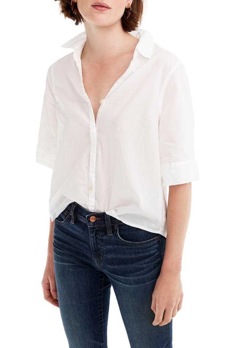 Short Sleeve Button-Up Shirt, Main, color, WHITE