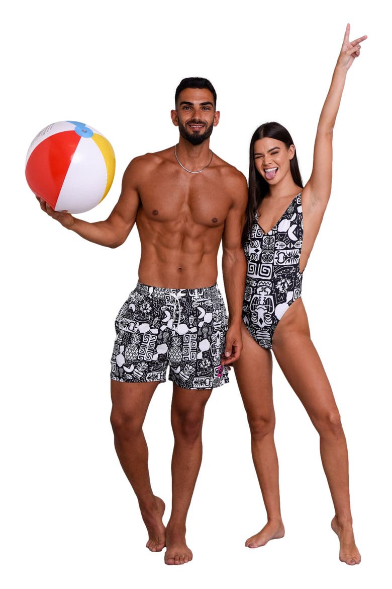 Tahiti Men's Swim Shorts, Alternate, color, black and white