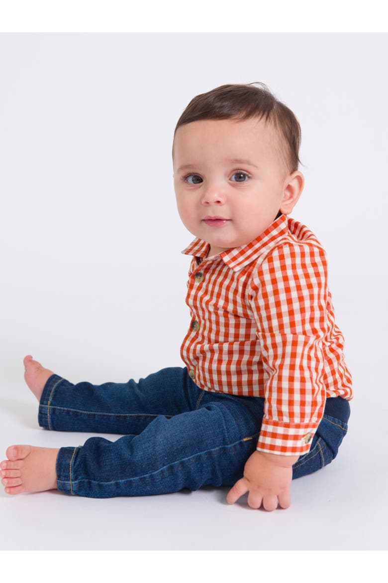 Baby Boys Long Sleeve Button Down Bodysuit, Alternate, color, Classic Rust Gingham